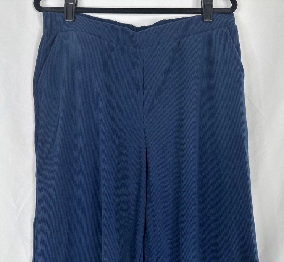Pantalones de salón QVC Cuddl Duds acanalados de lana pierna ancha para mujer talla L azul NUEVO Foto 3 de 4