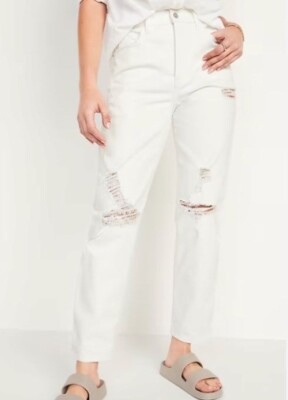 OLD NAVY sky hi rise straight button fly distressed in white size 8 NEW NWT