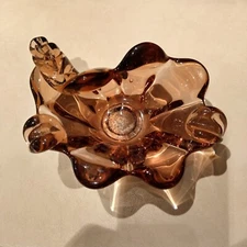 Vintage Murano Style Heavy Art Glass Ashtray Trinket Candy Dish Bowl - Amethyst