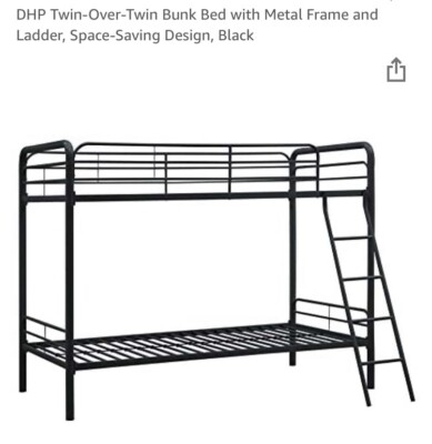 DHP Twin Over Twin Bunk Bed with Metal Frame and Ladder - Black