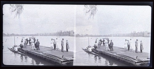 France Enghien Lake Rowing 1932 Photo Negative Glass Plate Vintage Vn1