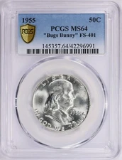 1955 Franklin Silver Half Dollar PCGS MS 64 Bugs Bunny FS-401 Mint Error Variety