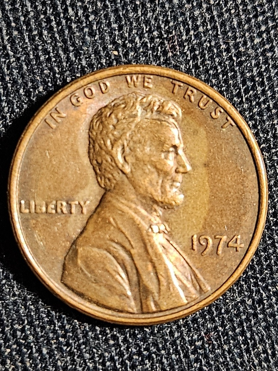 1974 Penny Errors, No Mint Mark, Struck Off Center, Die Crack On