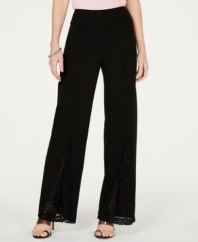 Petite Lace-Detail Wide-Leg Pants Black 