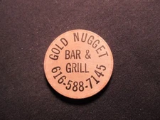 Gold Nugget Bar & Grill Wooden Nickel Token - Gold Nugget Bar Wooden Nickel Coin