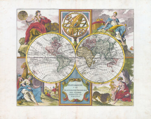 c1750 MAPPAMONDO DESCRIZIONE GENERALE DEL GLOBO World Map ALBRIZZI (LM38) - Picture 1 of 1