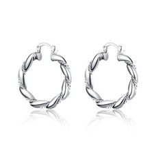 925 Sterling Silver Hoop Earrings Large Twisted Rope Chunky Round Free Gift Bag