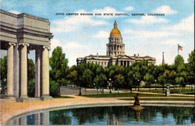 Postcard Civic Center Square & State Capitol Denver, Colorado Linen Unposted