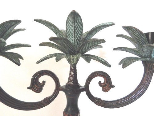 Vintage Cast Iron Palm Tree Candle Holder Tropical Motif - Picture 3 of 8