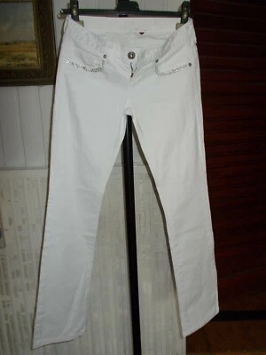 Pantalon coton droit Blanc à strass Guess Jeans W24 34 Taille basse stretch - Photo 1/4