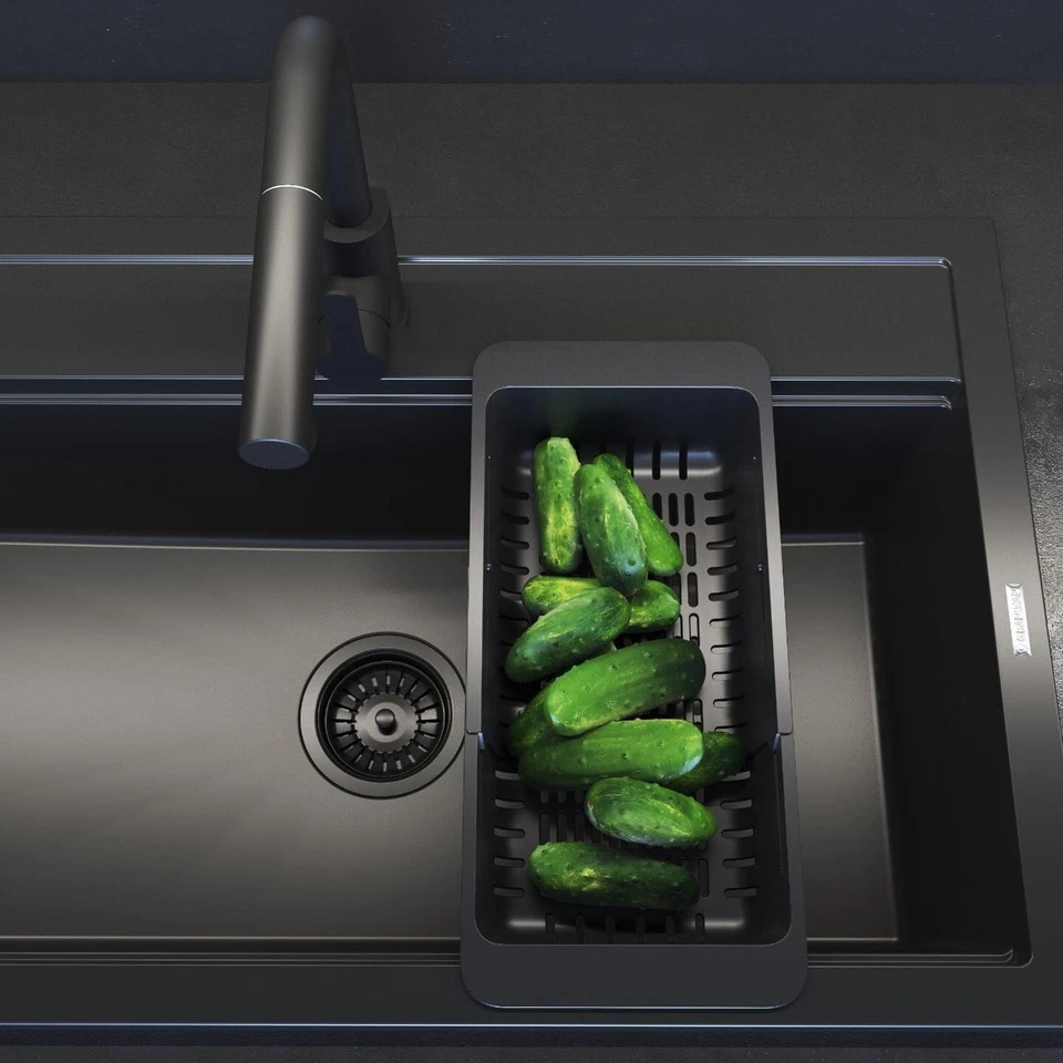 Sieb für Spülbecken, verstellbar, Abtropfsieb aus Kunststoff, Schwarz, 32-46 cm - Bild 4 von 4