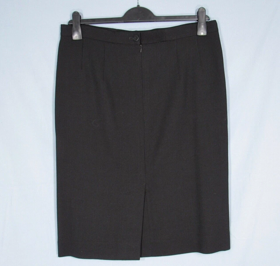 FALDA MIDI RECTA/LÁPIZ JAEGER Negra Sólida PURA LANA NUEVA Carrera Talla 14 De Colección Foto 4 de 4