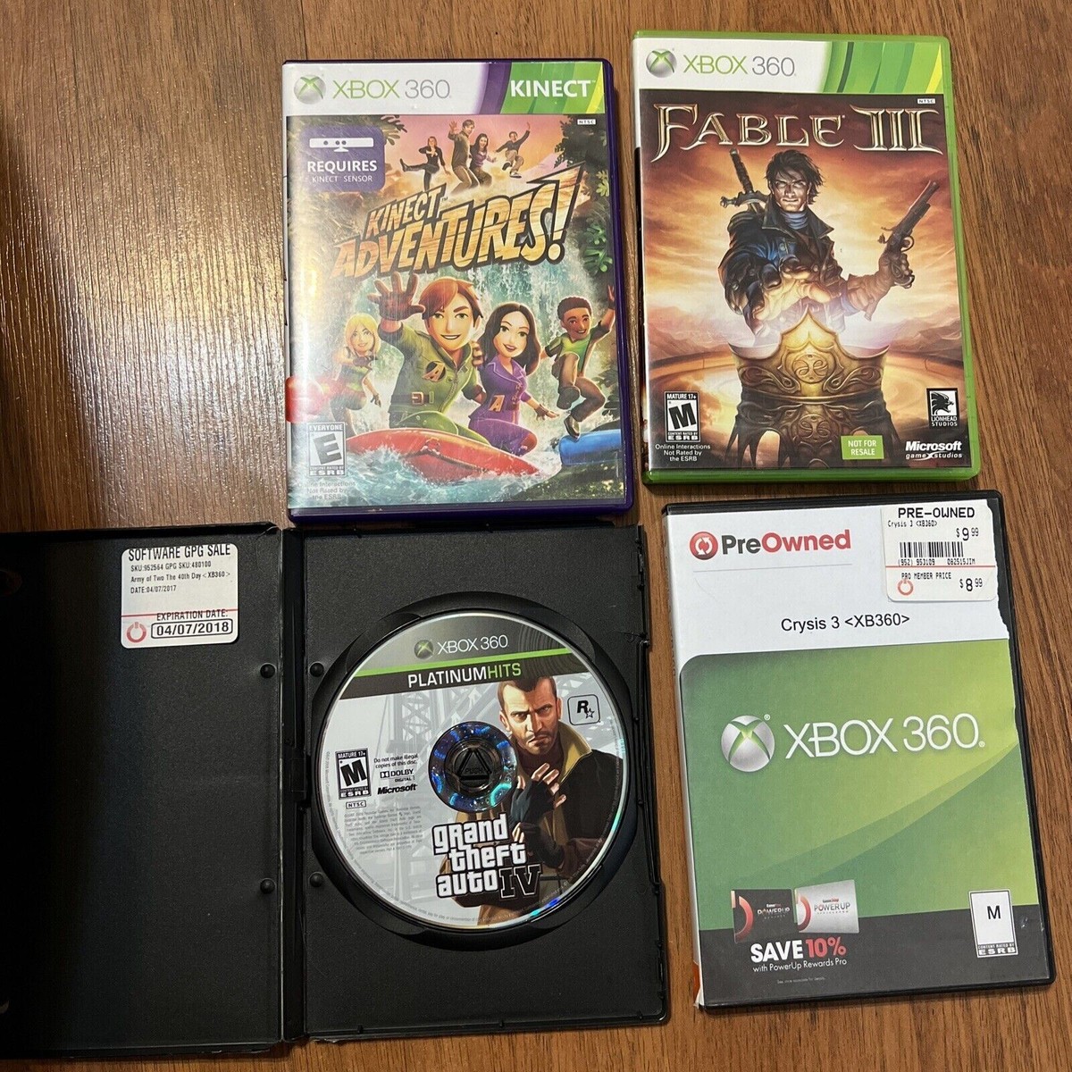 Xbox 360 Game Lot GTA IV (Grand Theft Auto 4) Fable Crysis  Kinect