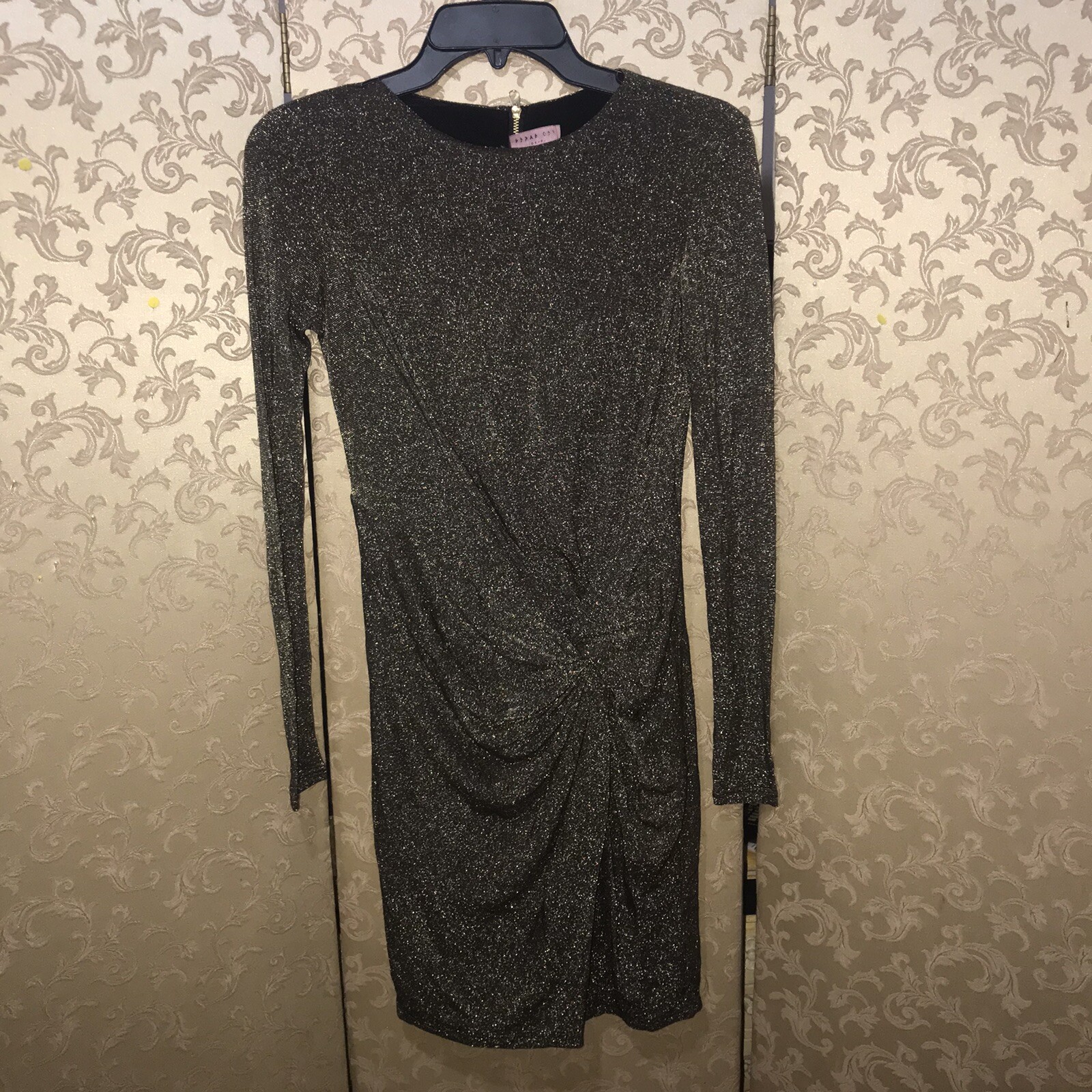 Ted Baker Black Metallic Glitter Front Twist Knot Party Holiday Dress Size 1