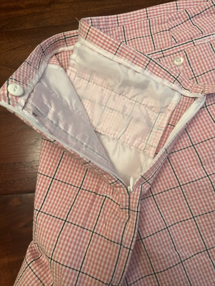 Liz 高尔夫女式 Audra 粉色格子泡泡纱弹力短裤,尺寸 12 小号全新无标签 — 第 4/4 张图片