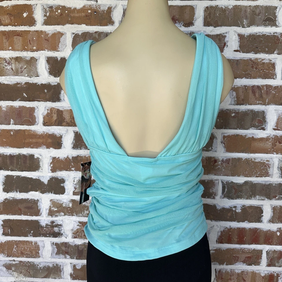 NWT Necessary Objects Wrap Blouse Top Sleeveless Aqua Women's Size L USA - Image 2 of 4