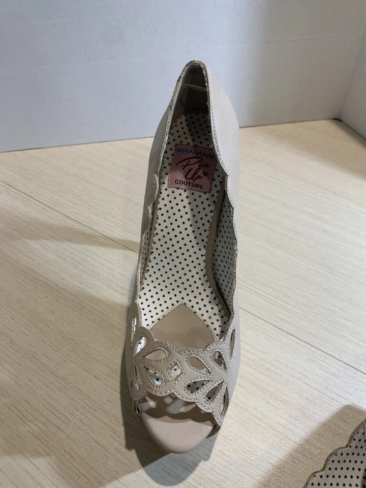 Pleaser Pin Up Couture BELLA-Beige Size 8 Heels Platform Peep Toe Pump - Image 3 of 4