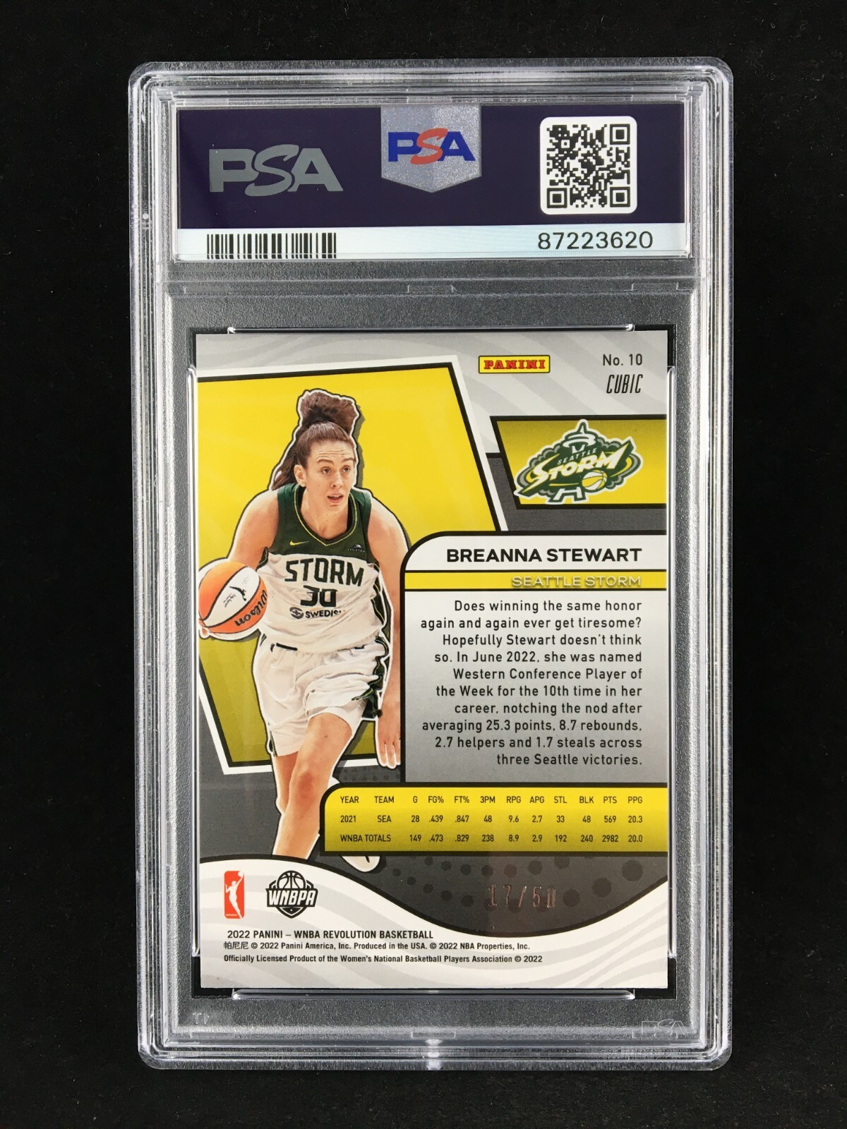 Pop 2 PSA 10 Breanna Stewart 2022 WNBA Revolution CUBIC /50 #10 Storm view 2