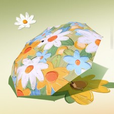 Colorful Oil Painting Of Flowers Automatic Three-folding Anti UV Umbrella