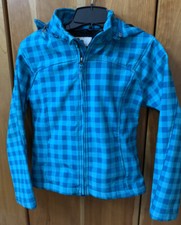 Girls SO Full Zip Up Hooded Jacket Aqua Checkered Large Size 14 Removable Hood