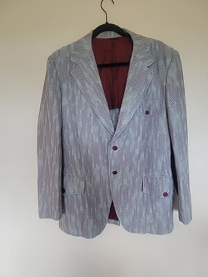 Vintage Lee Wald Men's Baby Blue Polyester Suit Jacket Blazer Sport Coat 