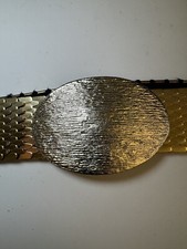 Vintage Belt Oval Gold Metal Buckle 3  Elastic Scale Stretchy Belt 24  Unsigned