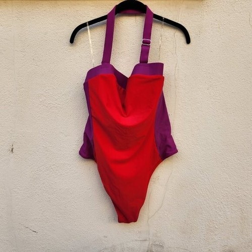 Nuevo sin etiquetas Traje de baño Forever 21 para mujer de una pieza bloques de color sin mangas púrpura rojo talla 2X - Imagen 4 de 6