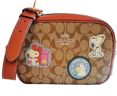 COACH Peanuts Jamie Camera Bag With Snoopy Patches Crossbody