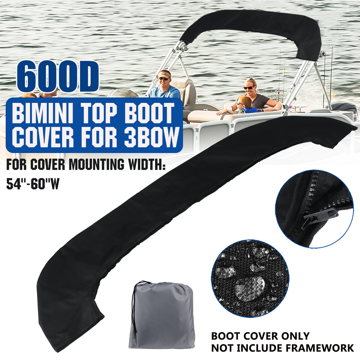 600D Bimini Top Boot Cover Storage Bag Sock Boat Shade No Frame