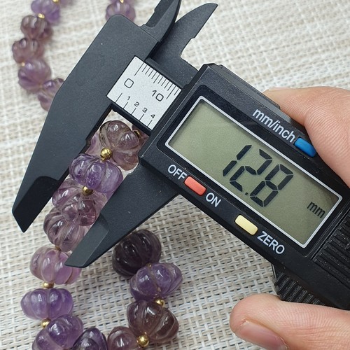 Vintage Carved Melon Shape Purple Ameythst Beaded Necklace 20 inches Long - 第 17/20 張圖片