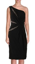 David Meister ~ Black Embellished One Shoulder Sheath Party Dress 6 NEW $495