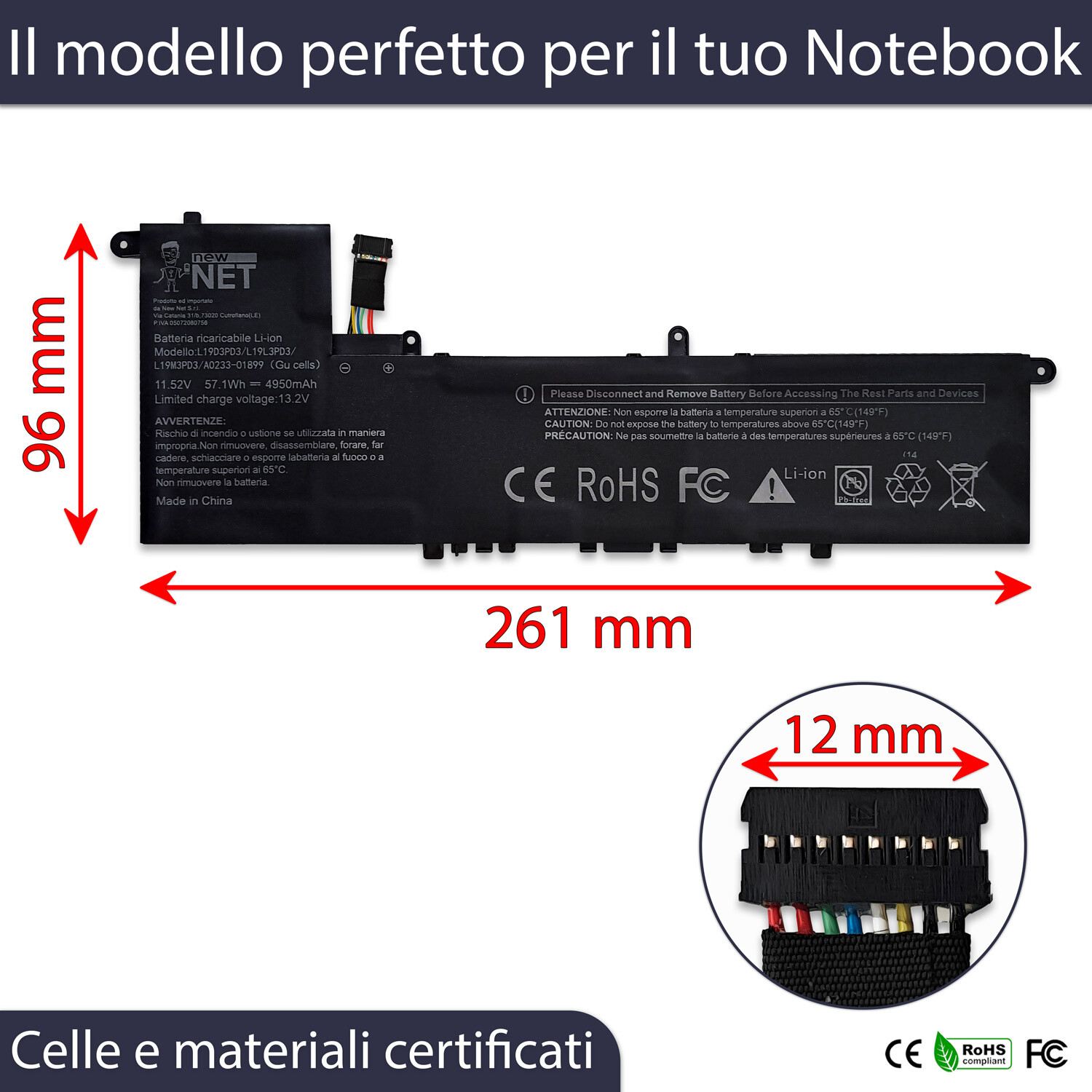 Batteria Lenovo L19L3PD3 5B10V27763 Premium - Ricambio 11.52V 4950mAh - 2