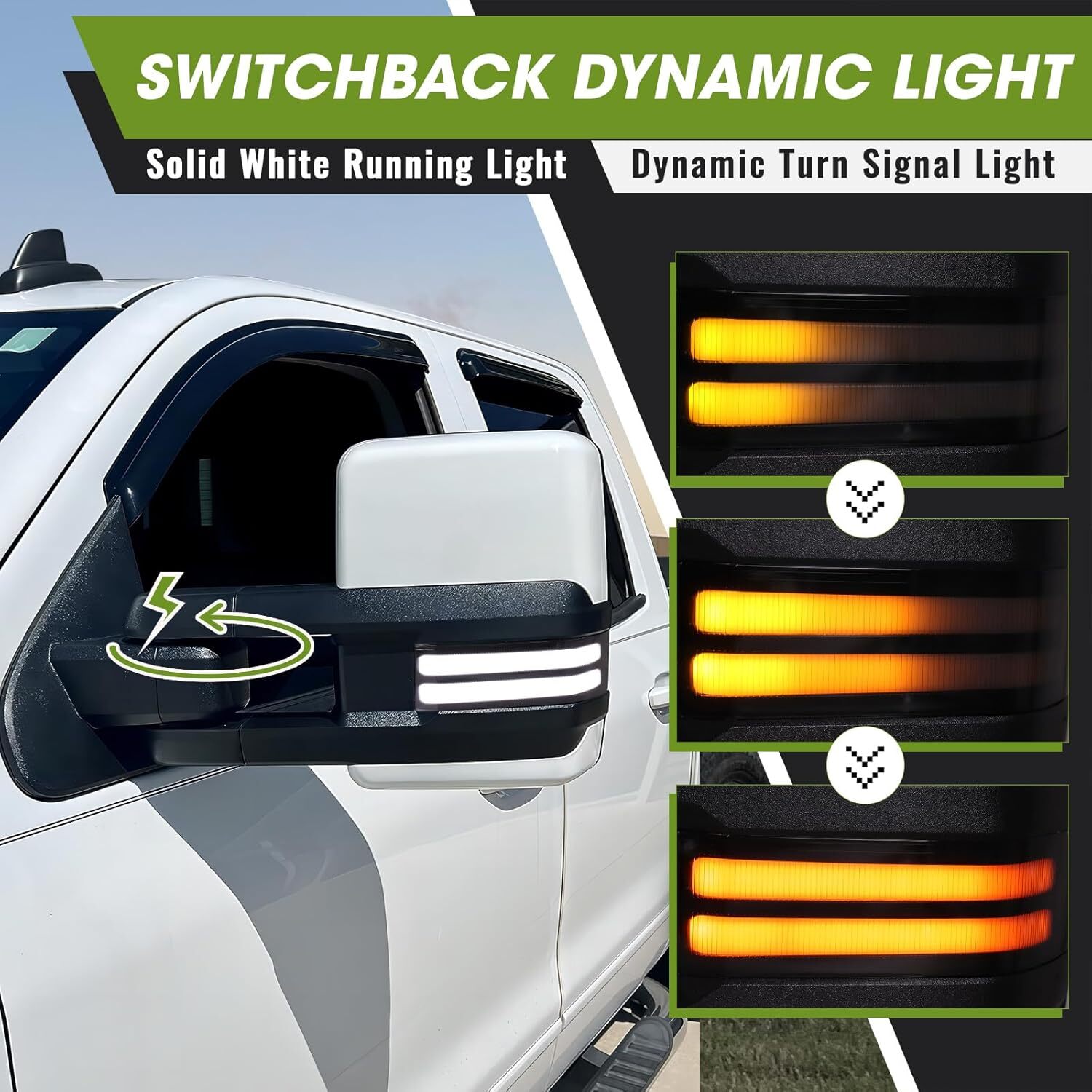 Switchback Power Fold Tow Mirrors White Painted For 2014-2019 Silverado Sierra