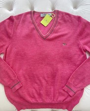New ETRO Milano Pullover Lana Wool Knit Logo V neck Pink Sweater Size L