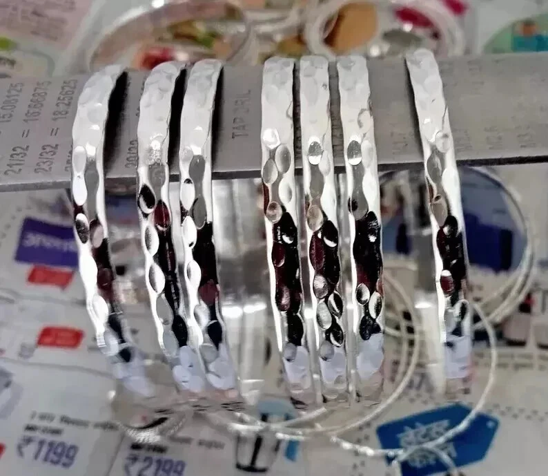 Solid 925 sterling Silver Bracelet Bangle, set 7 Of Silver Handmade Mother's Day - Image 3 of 4