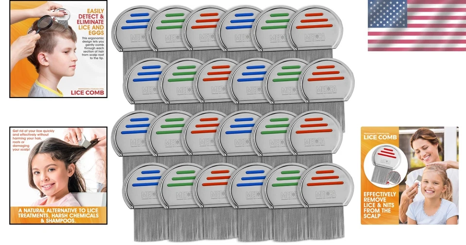 Juego de peines para piojos de acero inoxidable premium - 24 paquetes individuales con puntas redondeadas Foto 2 de 4