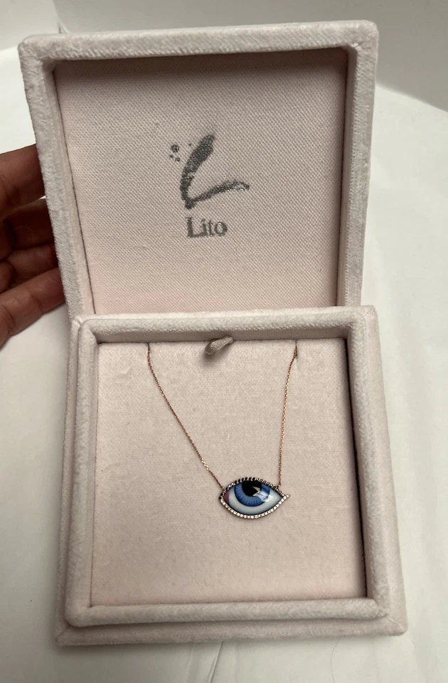 Collar Lito Grand Bleu Mal de Ojo Oro Rosa con Zafiros y Diamantes Foto 3 de 4