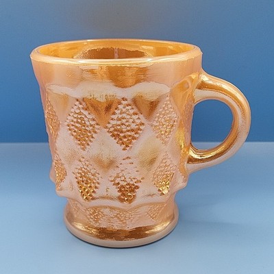 Vintage Anchor Hocking Fire King Kimberly Diamant Orange Pfirsich Glanz Becher Tasse 