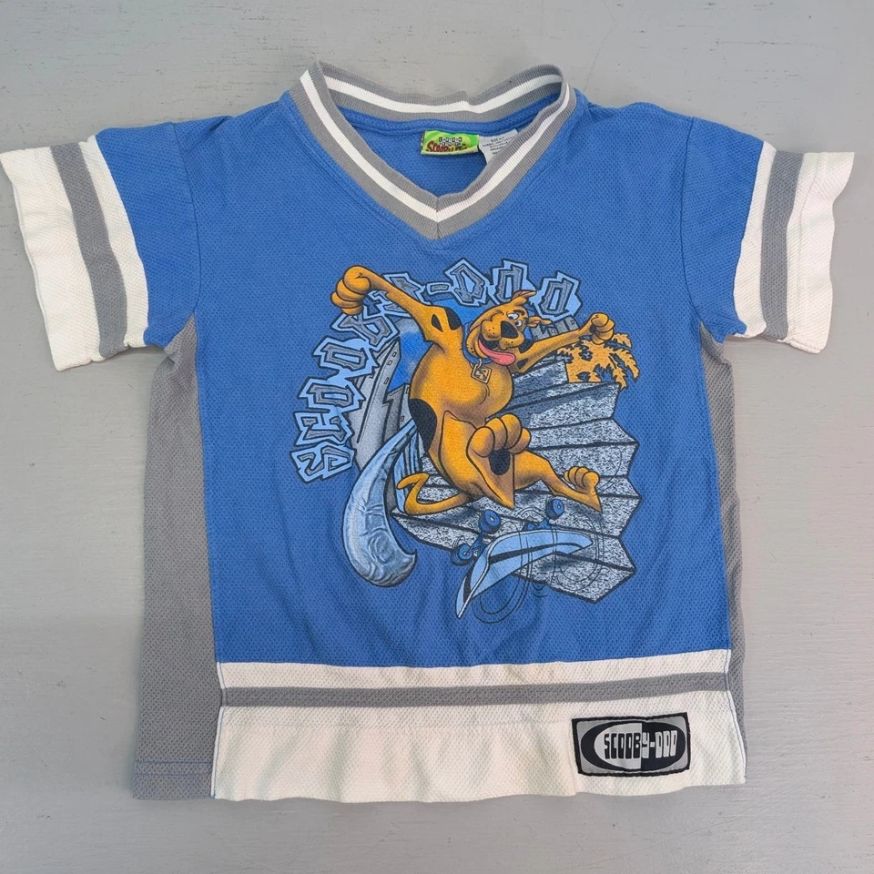 Camiseta Cartoon Network Scooby Doo Niños Talla 6/7 Azul Gráfico Cuello en V Top Y2K Foto 3 de 4
