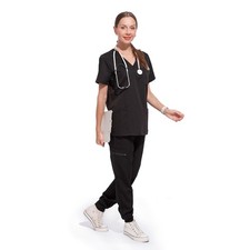 Scrubs for Women Set V-Neck Pocket Top  Drawstring Jogger Stretch Nurse Uniform