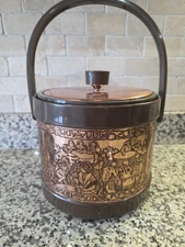 Vtg ATAPCO COPPER ICE BUCKET WITH Party SCENE