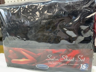 4 Pcs Black Smooth Satin Silk Sheet Set 15 