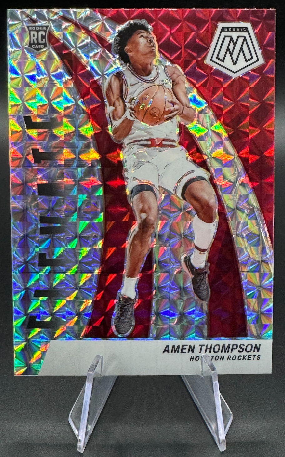2023-24 Amen Thompson RC #13 Mosaic Elevate Rookie Silver Mosaic Prizm | Rockets