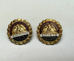 Set of 2 Vintage American Veterans AMVETS of World War II Pins