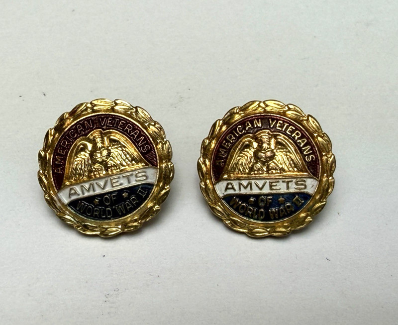 Set of 2 Vintage American Veterans AMVETS of World War II Pins