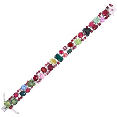 Multi-Colored Gemstones 14K White Gold Cluster Eternity Bracelet