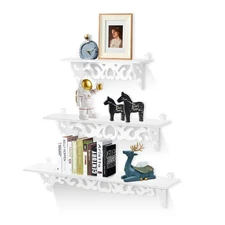 3 Tier Floating Shelves Wall Mount Rustic Wood Bathroom Bedroom Living Room S...