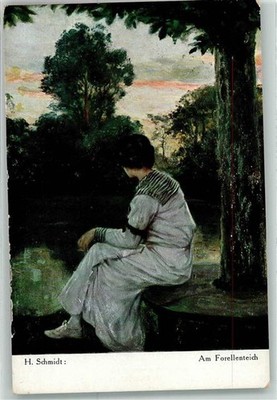 39422652 - at the trout pond signed H. Schmidt Moderne Meister Verlag Rehn no. 155