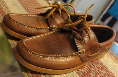 Nice! Brooks Brothers Hand Sewn Boat Shoes Men Size 9.5 D Lace Up Brown Loafers 