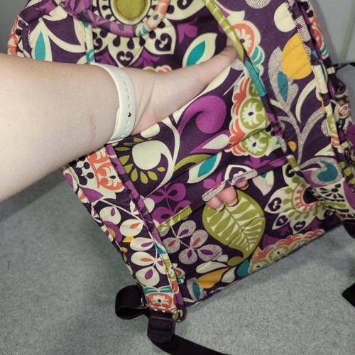 Vera Bradley Quilted Backpack Plum Crazy Adjustable Strap School Travel 16" - Picture 4 of 9